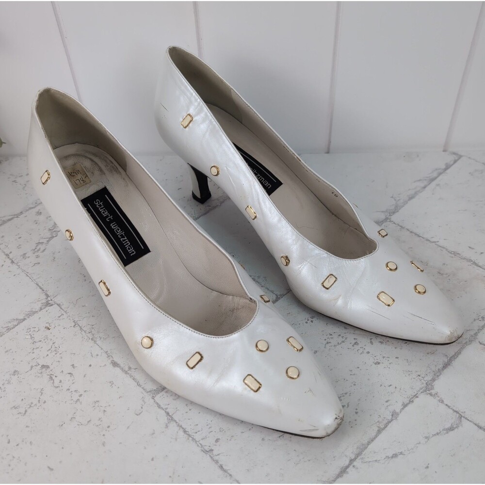 Vintage 1980s Stuart Weitzman Geometric Studded Pumps PROJECT Need Repair Size 7